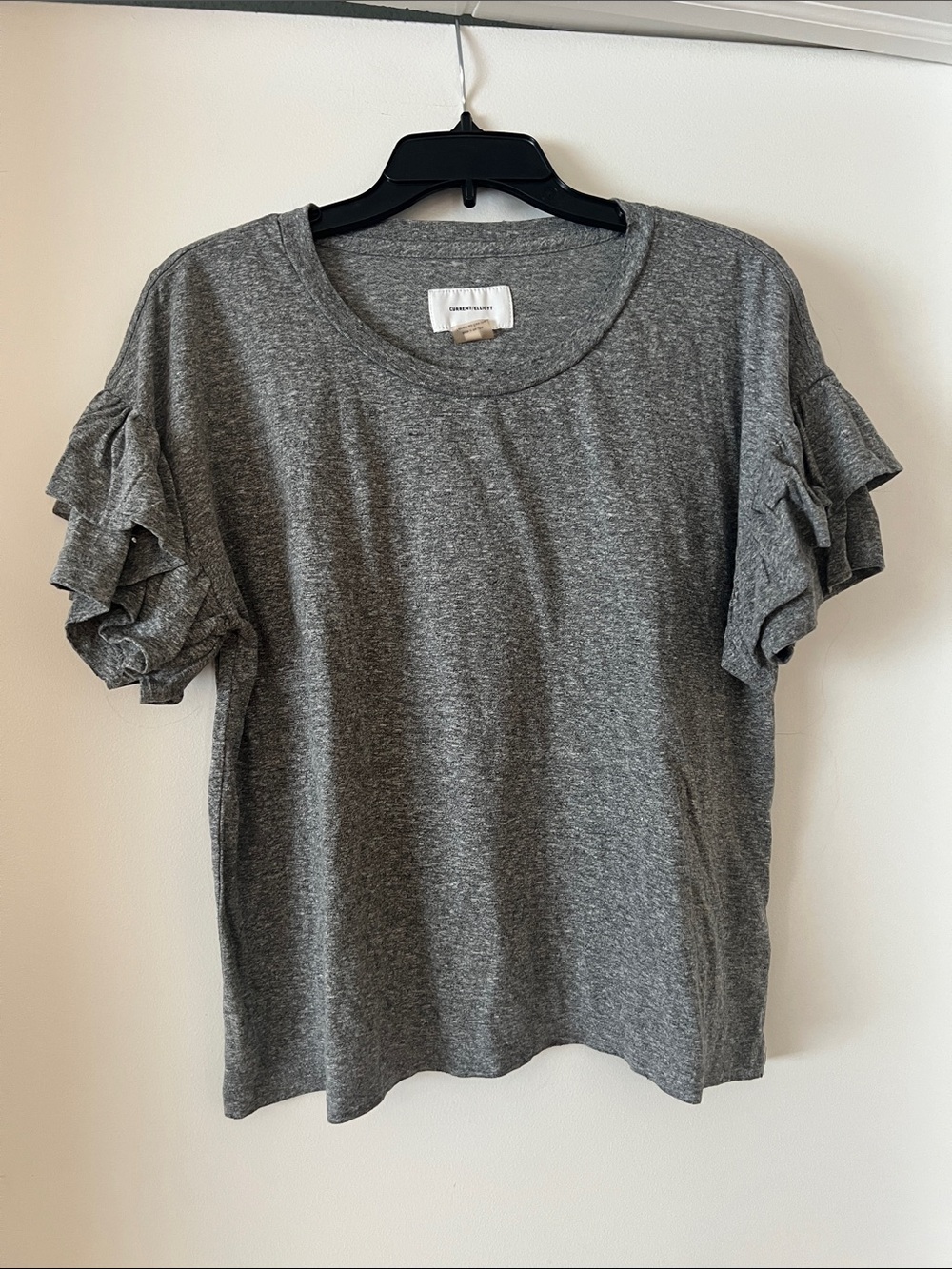 Current/Elliott Heather Gray Ruffle Sleeve Crewneck Tee